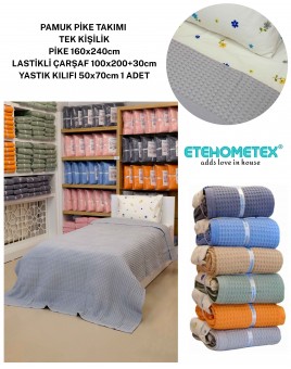ETEHOMETEX HAVUZLU PİKE TAKIMI %100 PAMUK TEK KİŞİLİK GRİ 8696474232086